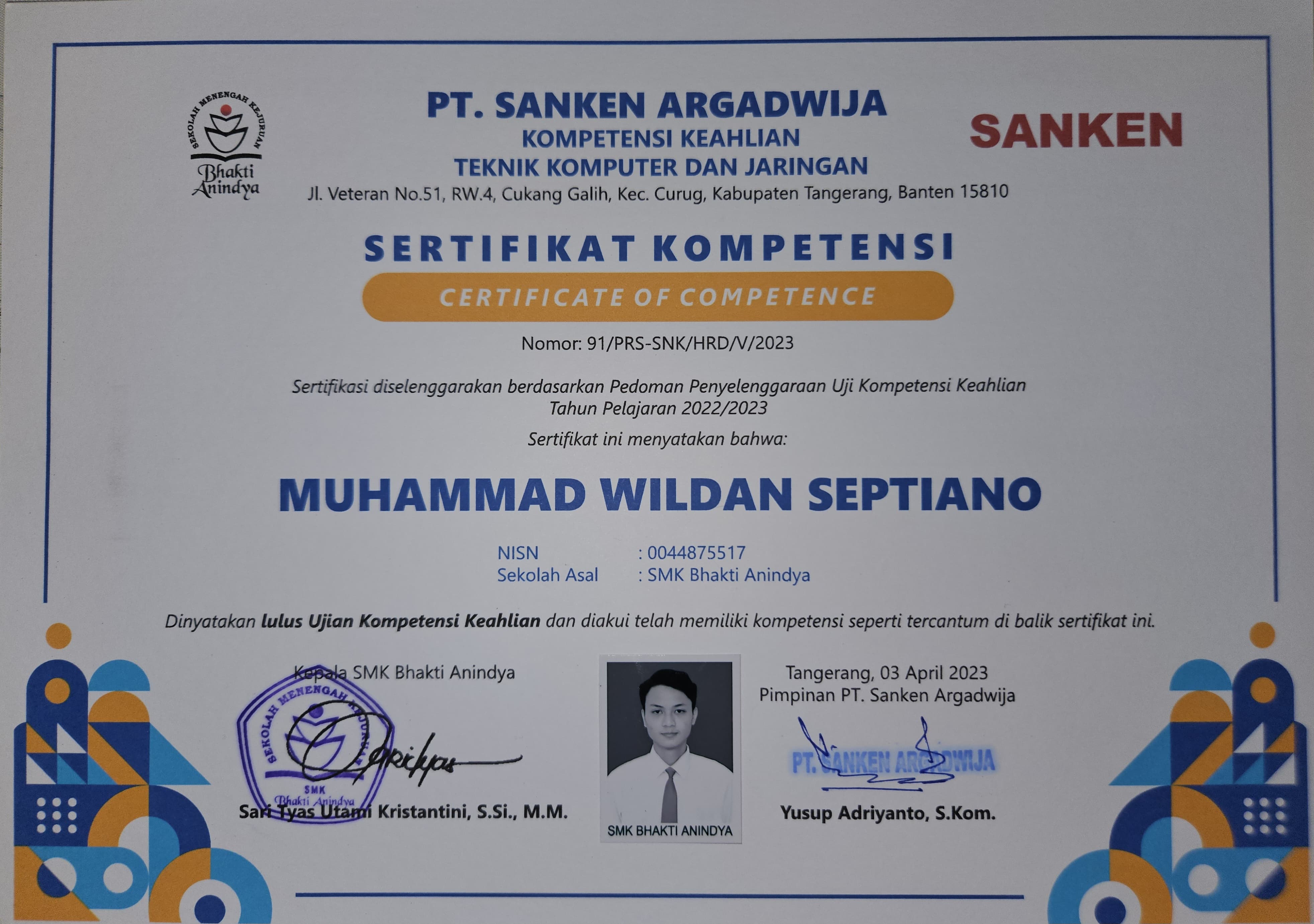 Sertifikat Mikrotik PT.sanken